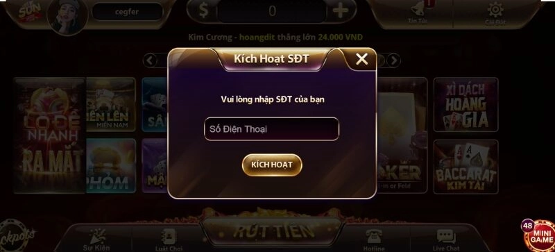 Hướng dẫn tham gia game bài kích hoạt số điện thoại tặng tiền