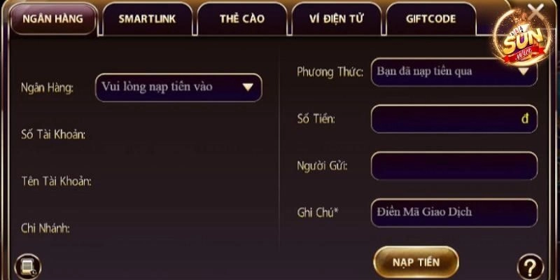 Nạp tiền Sunwin để lên điểm bằng cách chuyển khoản ngân hàng cực nhanh
